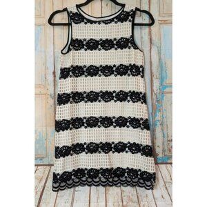 Max Studio Womens S Black White Sundress Floral Lace Round Neck Sleeveless